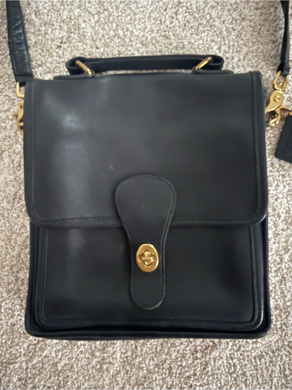 Vintage Coach Black Leather Crossbody Bag with Gold Hardware